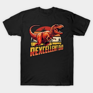 Rexcellent Dad Fathers Day Retro Dinosaur T-Rex Papa Grandpa T-Shirt